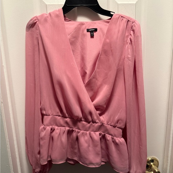 Express Tops - Express Blush V-Neck Wrap Blouse